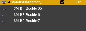 StandingMeshActor with 3 child boulders